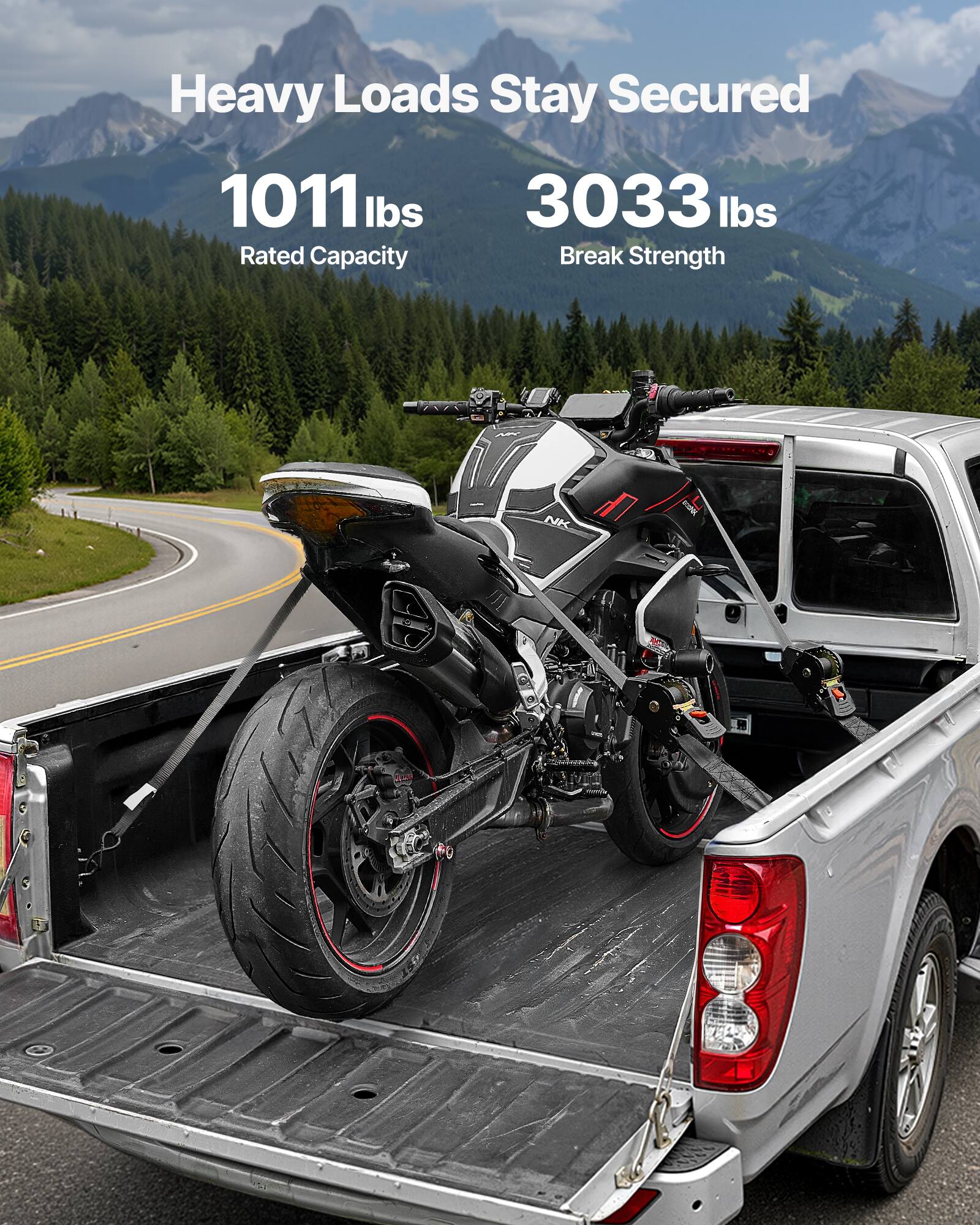 Heavy Loads Stay Secured  
1011 lbs Rated Capacity  
3033 lbs Break Strength