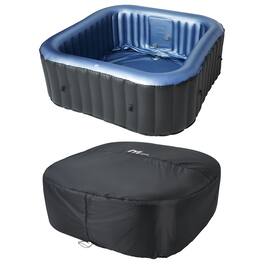 MSpa - Square Inflatable 4 to 6 Person Bubble Spa w/Energy Efficient Cover, Tekapo - Metallic Blue
