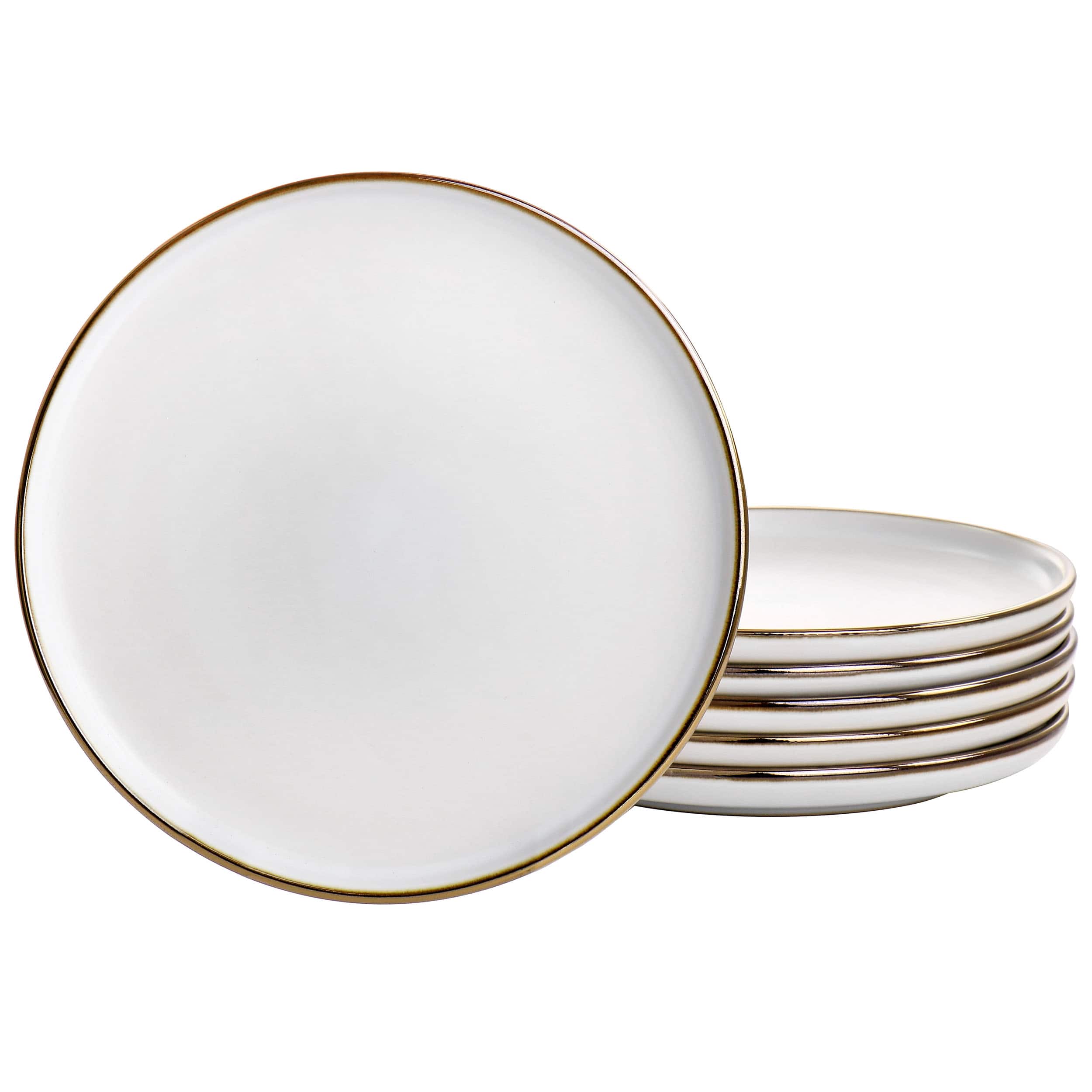 Front. Elama - Elama Arthur 6 Piece Stoneware Salad Plate Set in Matte White with Gold Rim - White.