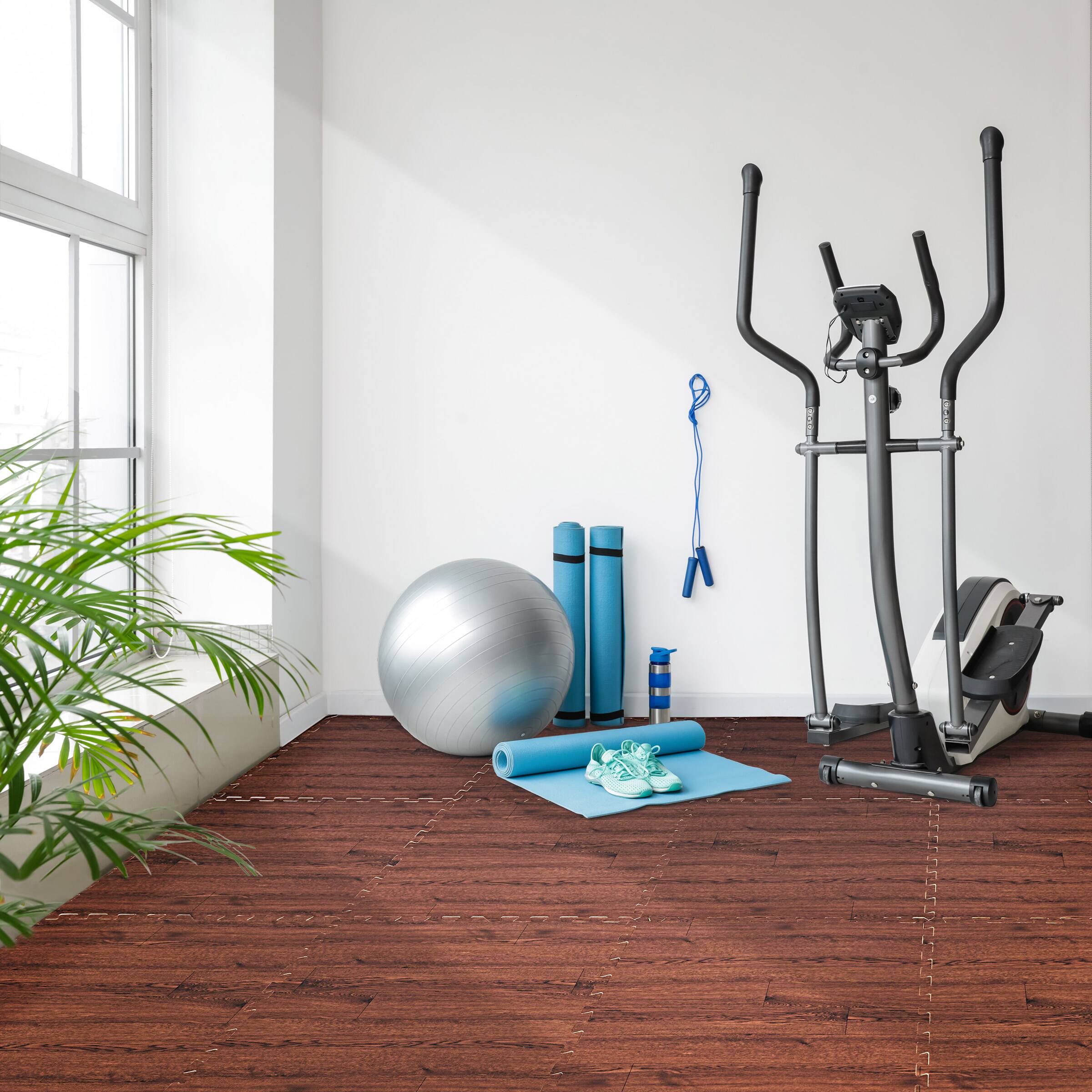 Alt View 2. Sorbus - Sorbus Interlocking Floor Mat Mahogany Wood Print 12 Pieces 24x24 - Mahogany.