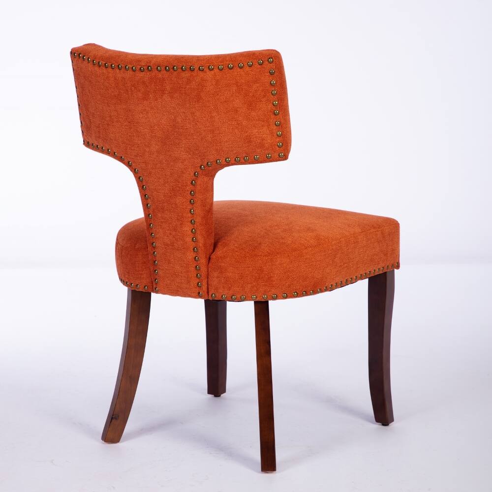 Alt View 2. Loheer - Loheer Mid Century Modern Dining Chairs Set of 2 Orange Linen Farmhouse Kitchen Accent Chairs with Copper Nails - Orange.