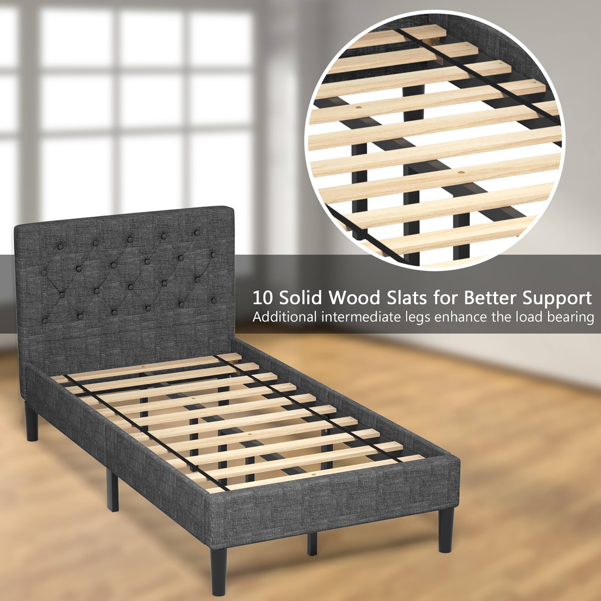 10 Solid Wood Slats for Better Support
Additional intermediate legs enhance the load bearing