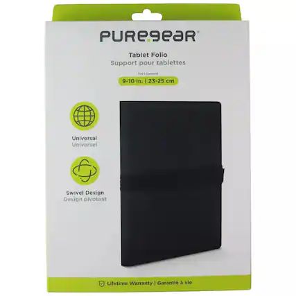 PUREgeaR Tablet Folio Support pour tablettes Fits I Convient 9-10 in. | 23-25 cm Universal Universel Swivel Design Design pivotant Lifetime Warranty | Garantie à vie
