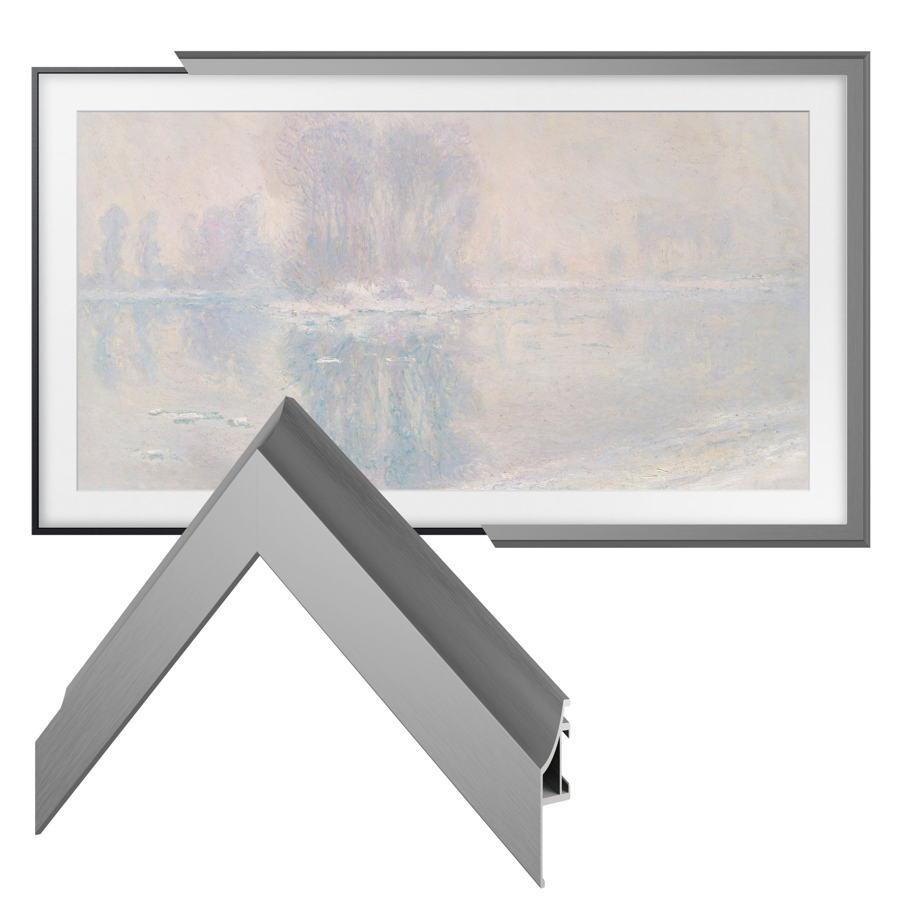 Left. Deco TV Frames - Alloy Scoop Bezel for Samsung The Frame and Frame Pro TV - 55" - Graphite.