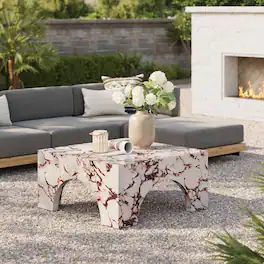 Valen Indoor - Outdoor Patio Arched Concrete Coffee Table by Modway - Red Marble