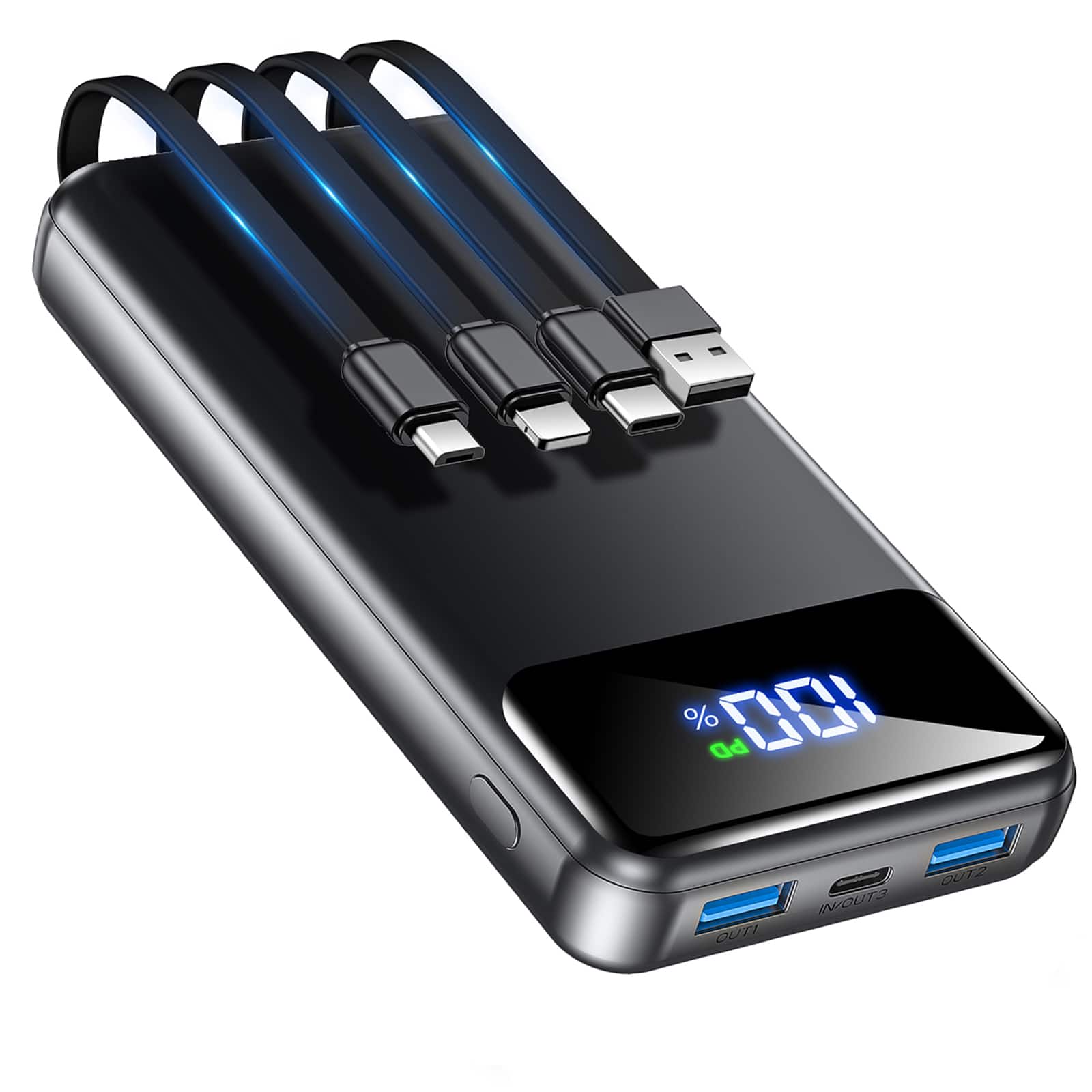 Trigiz - 50,000mAh 22.5W Fast Charging Power Bank/Portable Charger with Built-in Cables, Travel Essential for iPhone/Android/iPad - Black