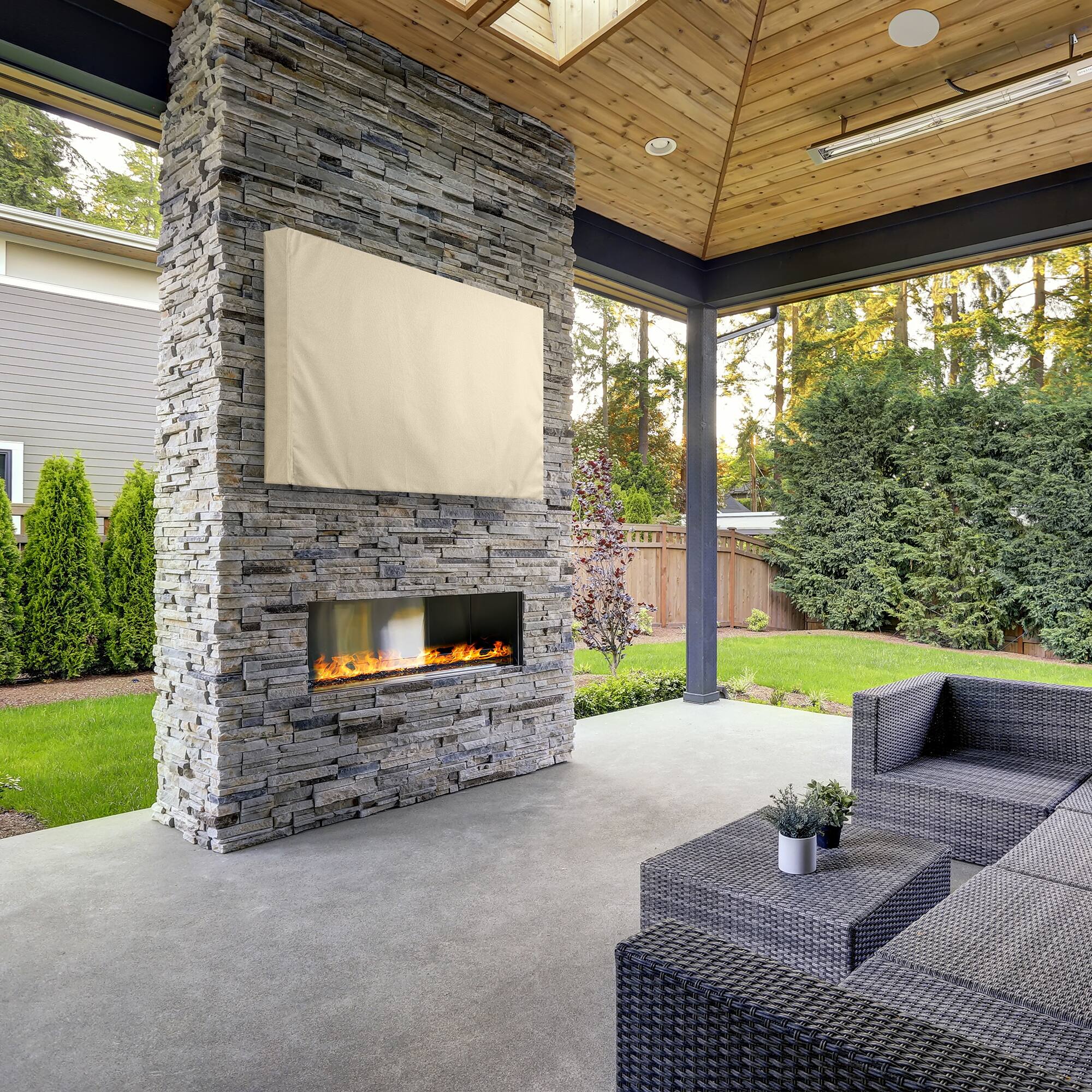 Angle. KHOMO GEAR - Outdoor TV Cover 65" x 70" – Weatherproof Protector for Flat Screen TVs - Beige.