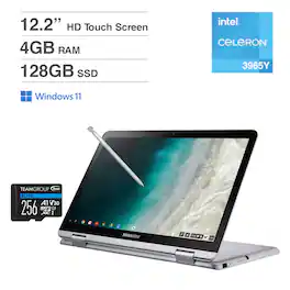 Samsung - Chromebook Plus V2 2-in-1 Laptop (12.2" Touch WUXGA Display, 4GB LPDDR3, 128GB SSD, Win 10 Home) w/256GB Card - Light Titan