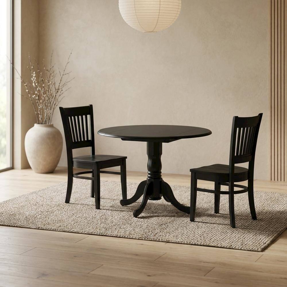 Alt View 1. FurniFact - Wood Dining Set 3-Piece, Drop Leaves & Slatted-Back Chairs - Black.