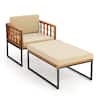 Front. Costway - 1 PCS Outdoor Furniture Set Patio Acacia Wood Armchair with Long Ottoman Cozy Seat - Beige.