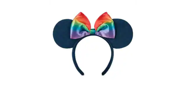 Front. Disney - Disney Parks Blue Minnie Mouse Pride Rainbow Bow Ears Headband Ears.