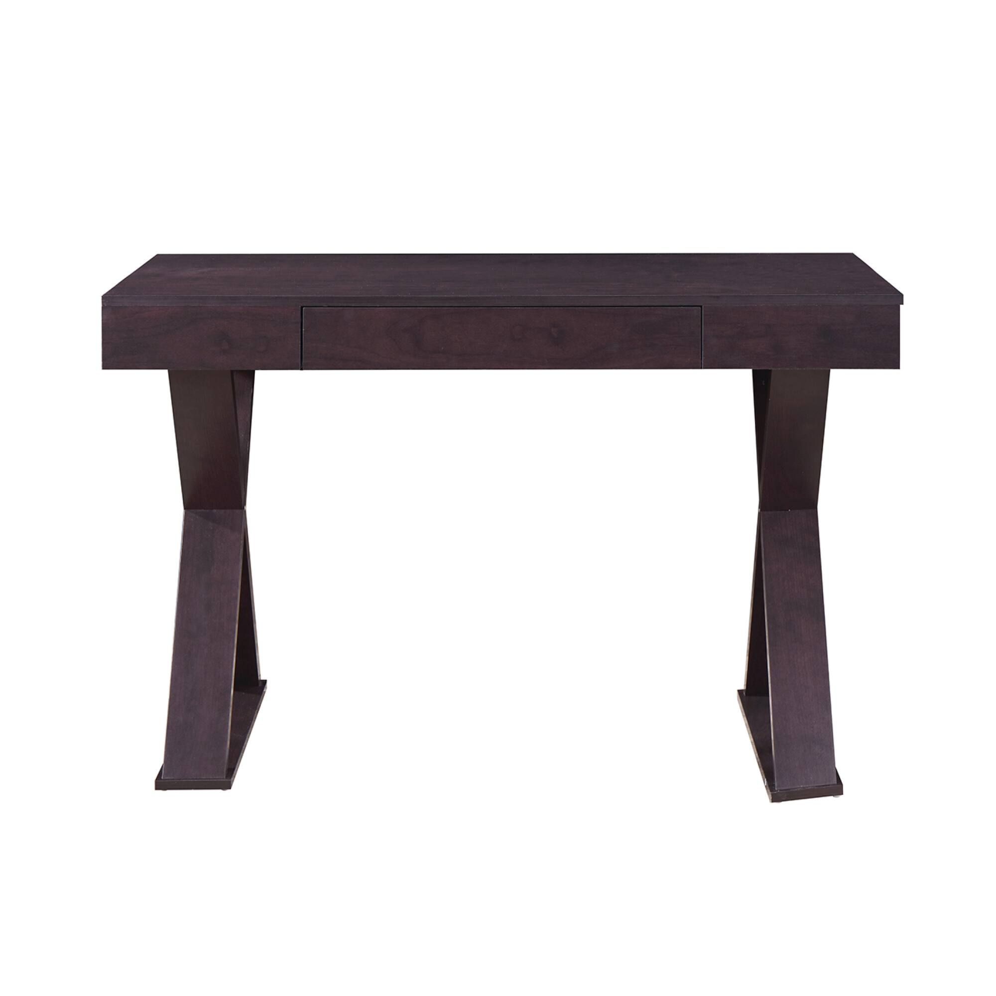 Alt View 2. GOODSILO - Modern Writing Desk with Storage Drawer and Sturdy X-Shaped Legs for Home Office - Espresso.