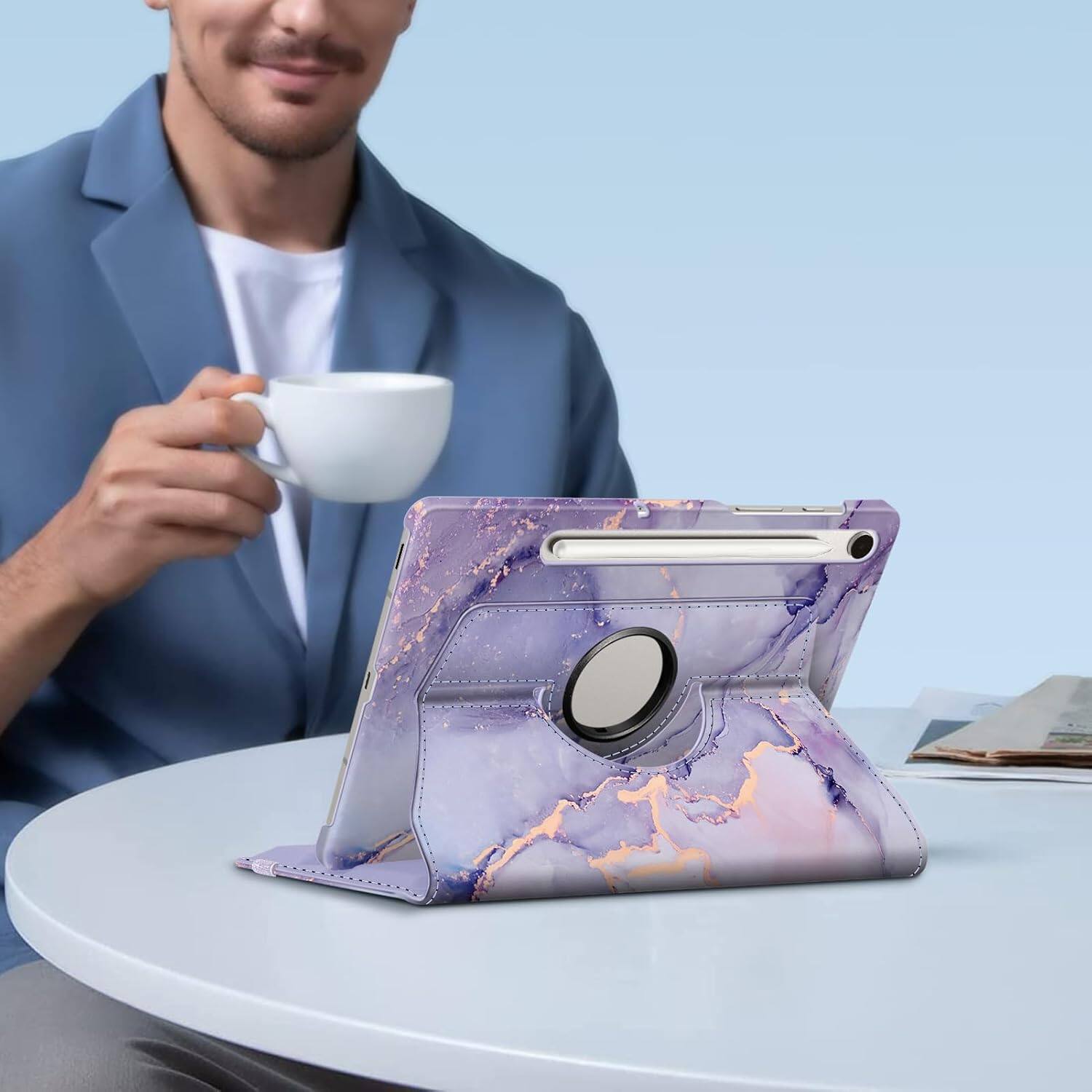 Alt View 4. Fintie - Rotating Case for Samsung Tab S10 Lite/ Tab S10 FE/ Tab S9 FE/ Tab S9, 360 Degree Swiveling Stand Cover, Auto Sleep/Wake - Lilac Marble.