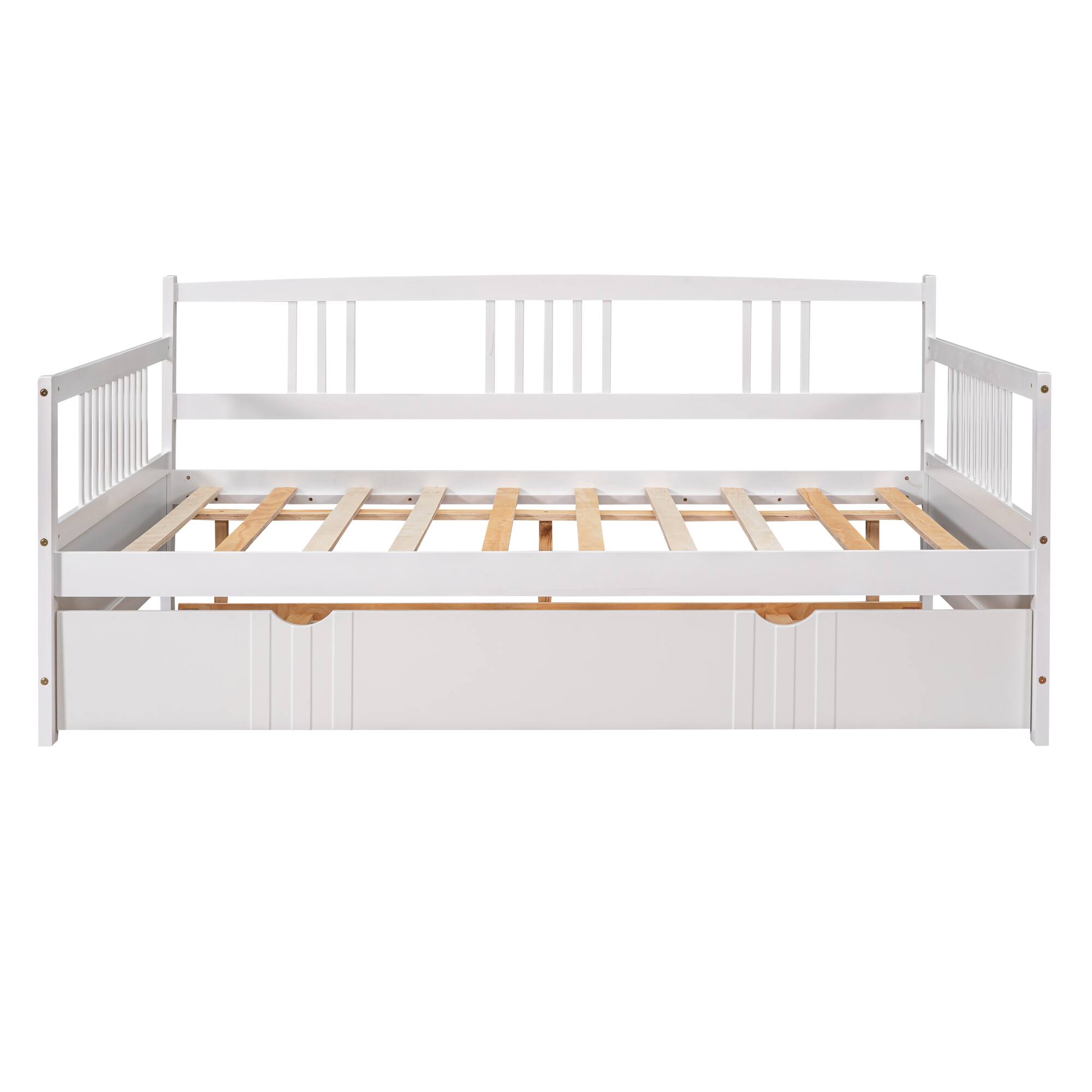 Back. Tiramisubest - Full Size Daybed Wood Bed with Twin Size Trundle,White - White.