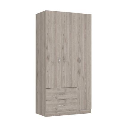 Front. TuHome - Austral Three Door Armoire Light Gray MDF - White.