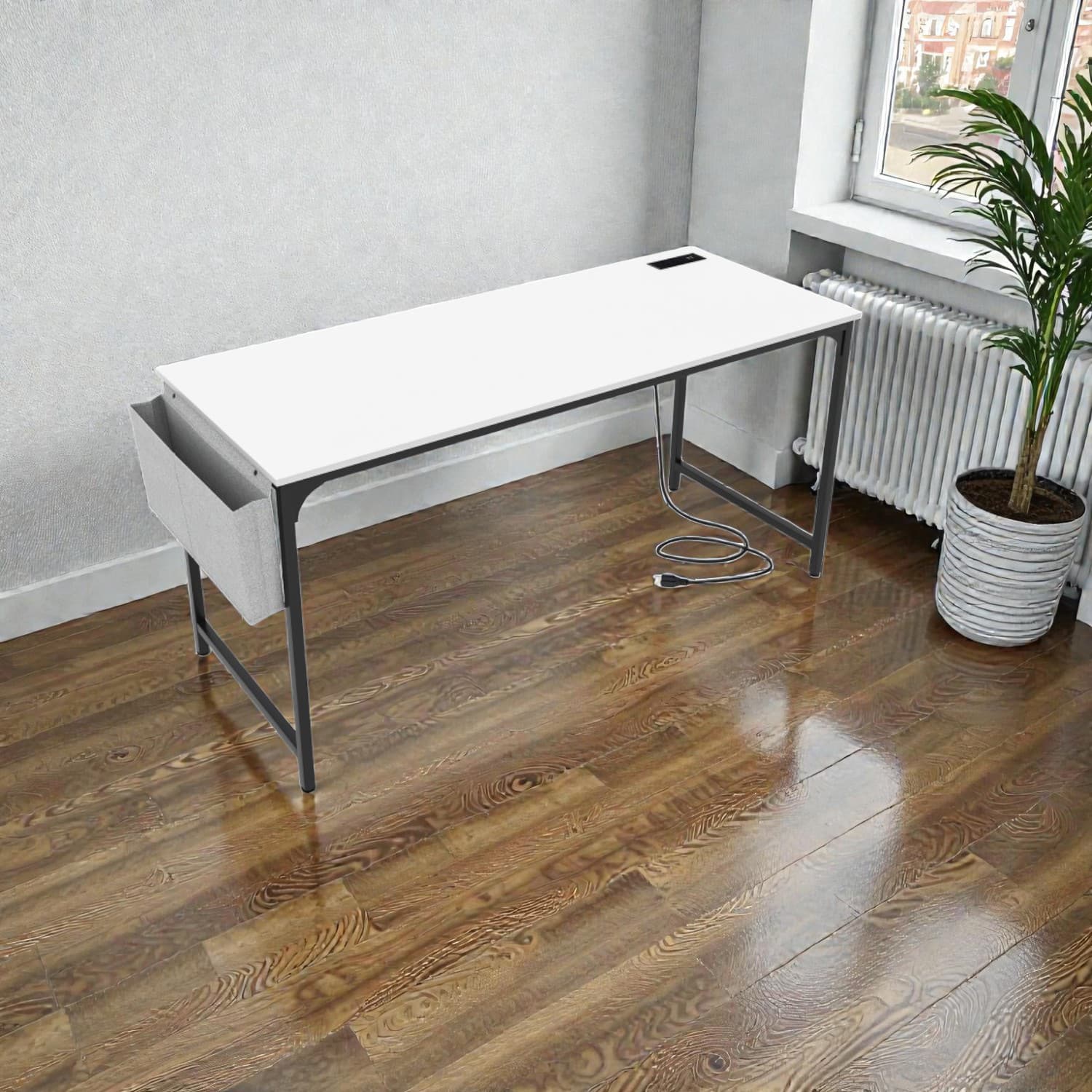 Hivvago - Multi-Functional 60-Inch Desk with Built-In Power Hub and Storage Solutions - White