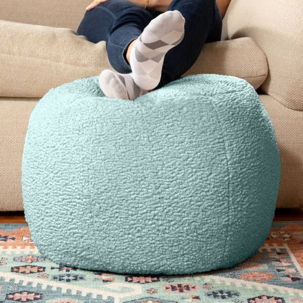 Angle. Jaxx - Jaxx Ellis Ottoman Shearling Faux-Lamb Plush Pouf for Modern Interior Design, Small, Mineral Green - Mineral Green.