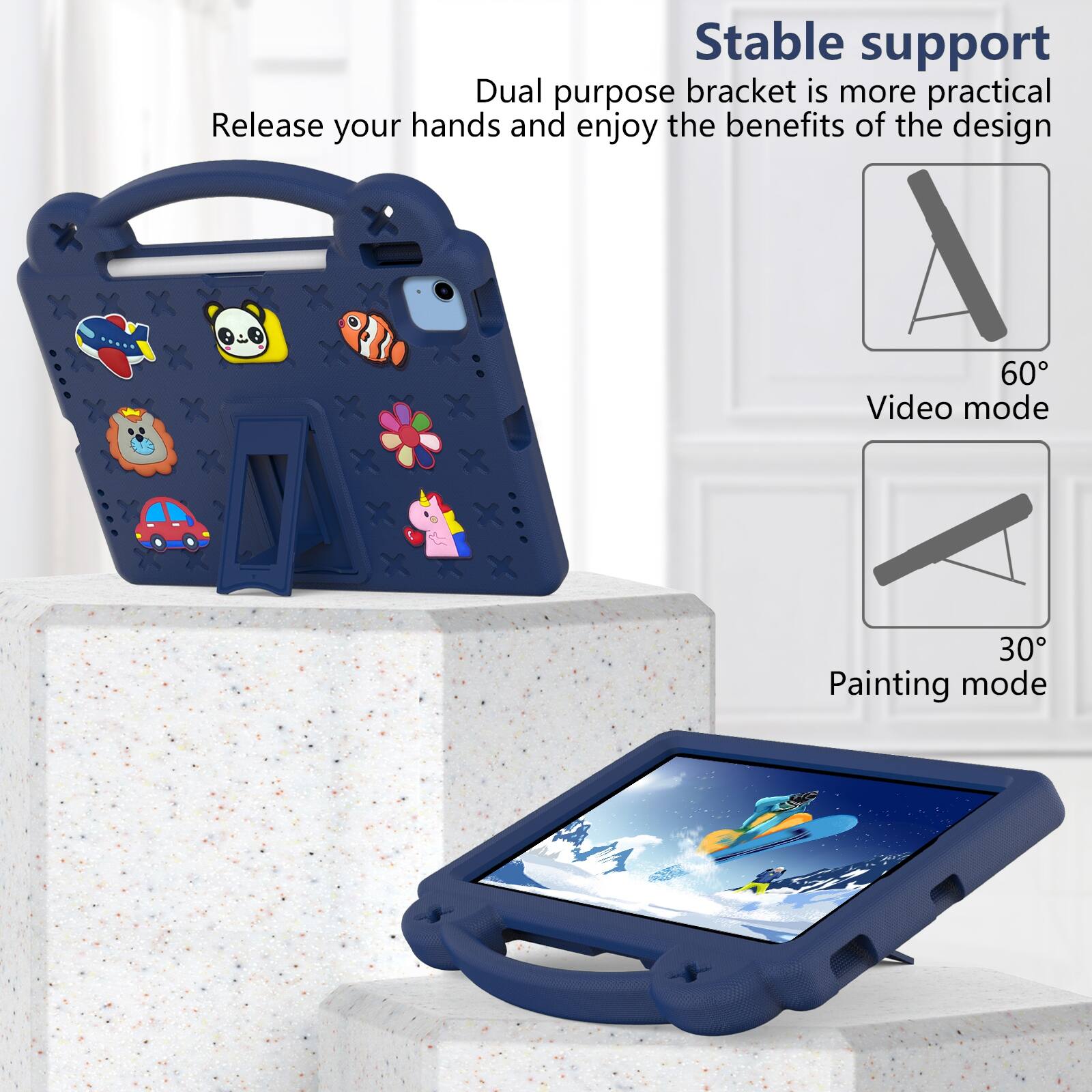 Stable support  
Dual purpose bracket is more practical  
Release your hands and enjoy the benefits of the design  

60° Video mode  
30° Painting mode