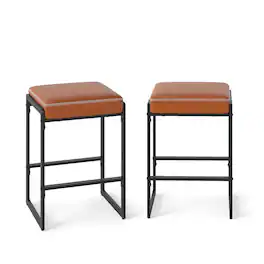 Costway - 26" Bar Stools Set of 2 with Faux Leather Upholstered Seat, Metal Legs, Footrests - Brown + Black