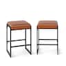 Costway - 26" Bar Stools Set of 2 with Faux Leather Upholstered Seat, Metal Legs, Footrests - Brown + Black