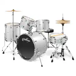 Ashthorpe - Adult Drum Set with Remo Heads and Brass Cymbals (Set of 5) - Silver