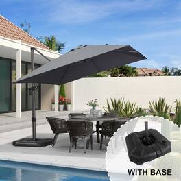 PURPLE LEAF - 10 ft. Square Aluminum Outdoor Patio Cantilever Umbrella Offset 360° Rotation Umbrella with Base for Garden Deck Pool - Light Gray