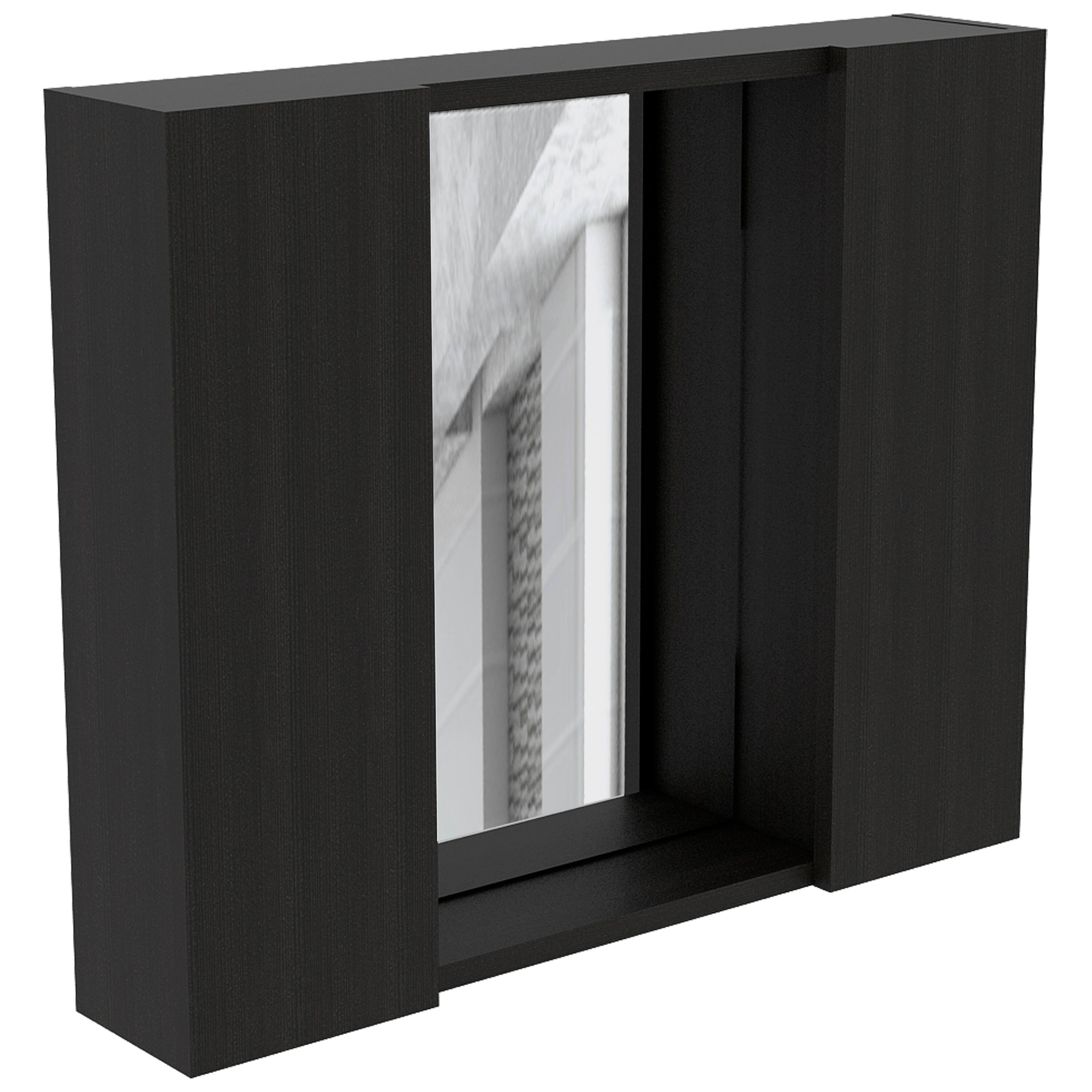 Front. TuHome - Wall-Mount Mirror Medicine Cabinet with Two Doors for Interior Storage - Black.