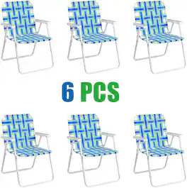 Gymax - Set of 6 Patio Folding Web Chair Set Portable Beach Camping Chair - Blue