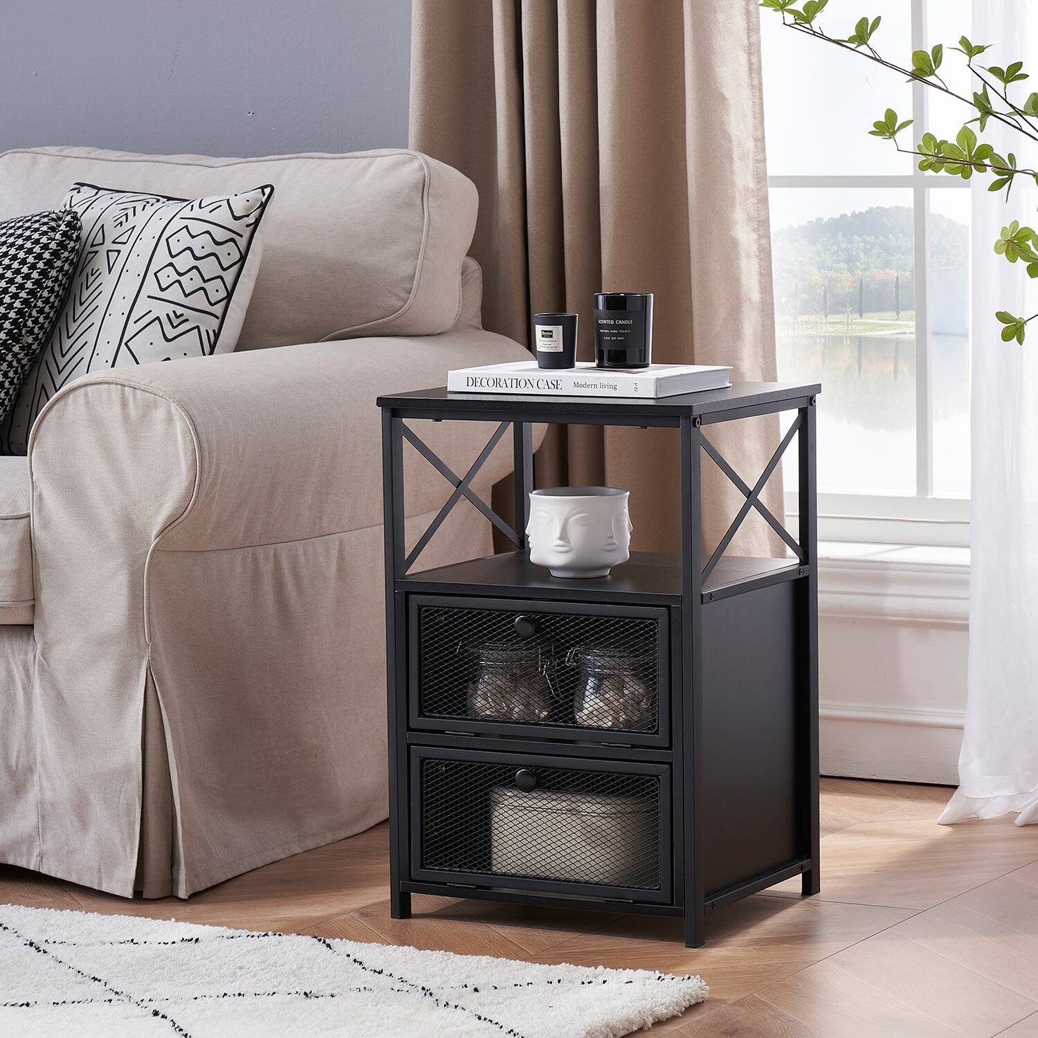 Vecelo Set Of 2 Modern Nightstand with Magic Flip Drawers, MDF Wood ...
