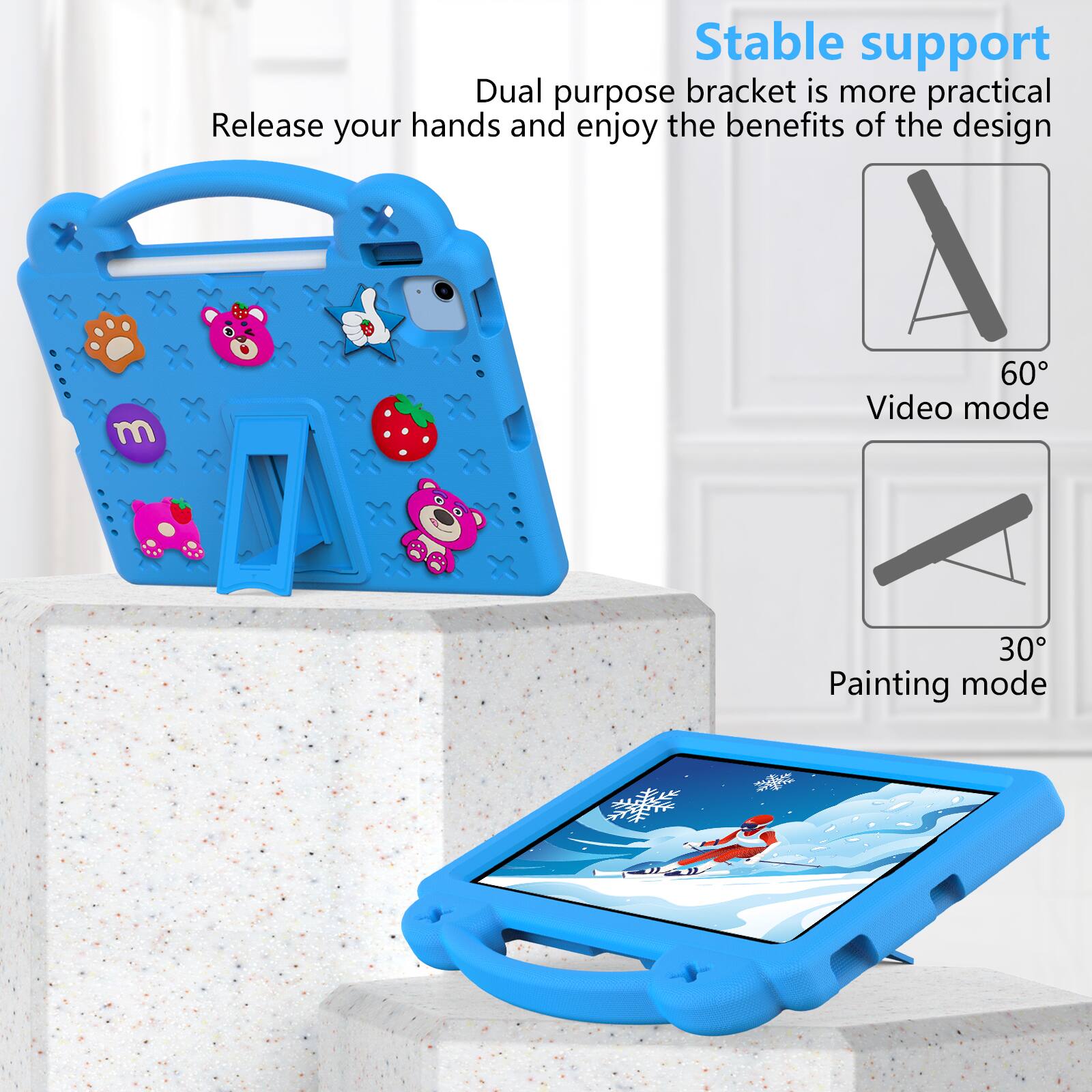 Stable support  
Dual purpose bracket is more practical  
Release your hands and enjoy the benefits of the design  

A 60° Video mode  
30° Painting mode