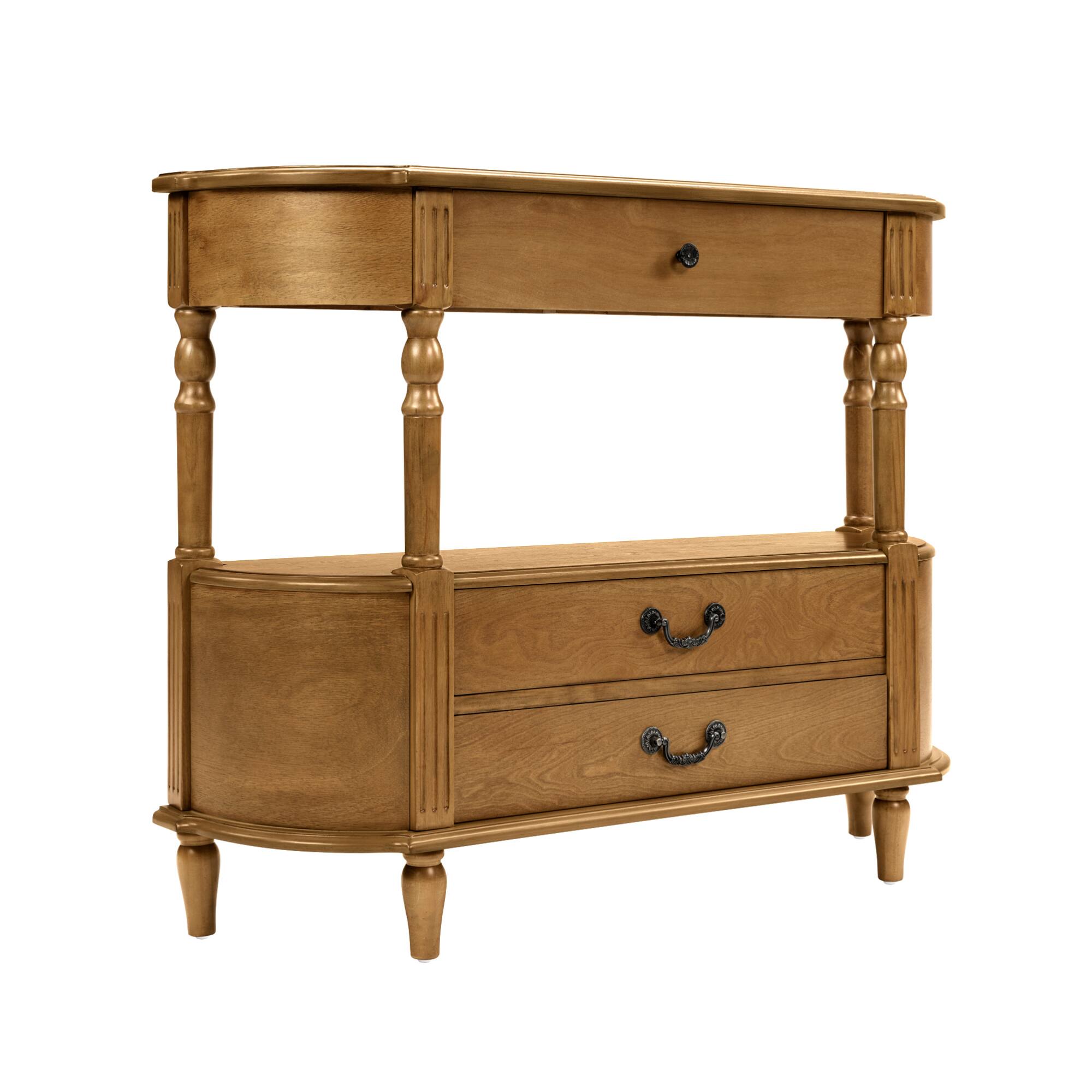 Alt View 7. GOODSILO - Retro Curved Wood Console Table with Drawers and Storage Shelf for Living Room and Hallway Entryway - Brown.