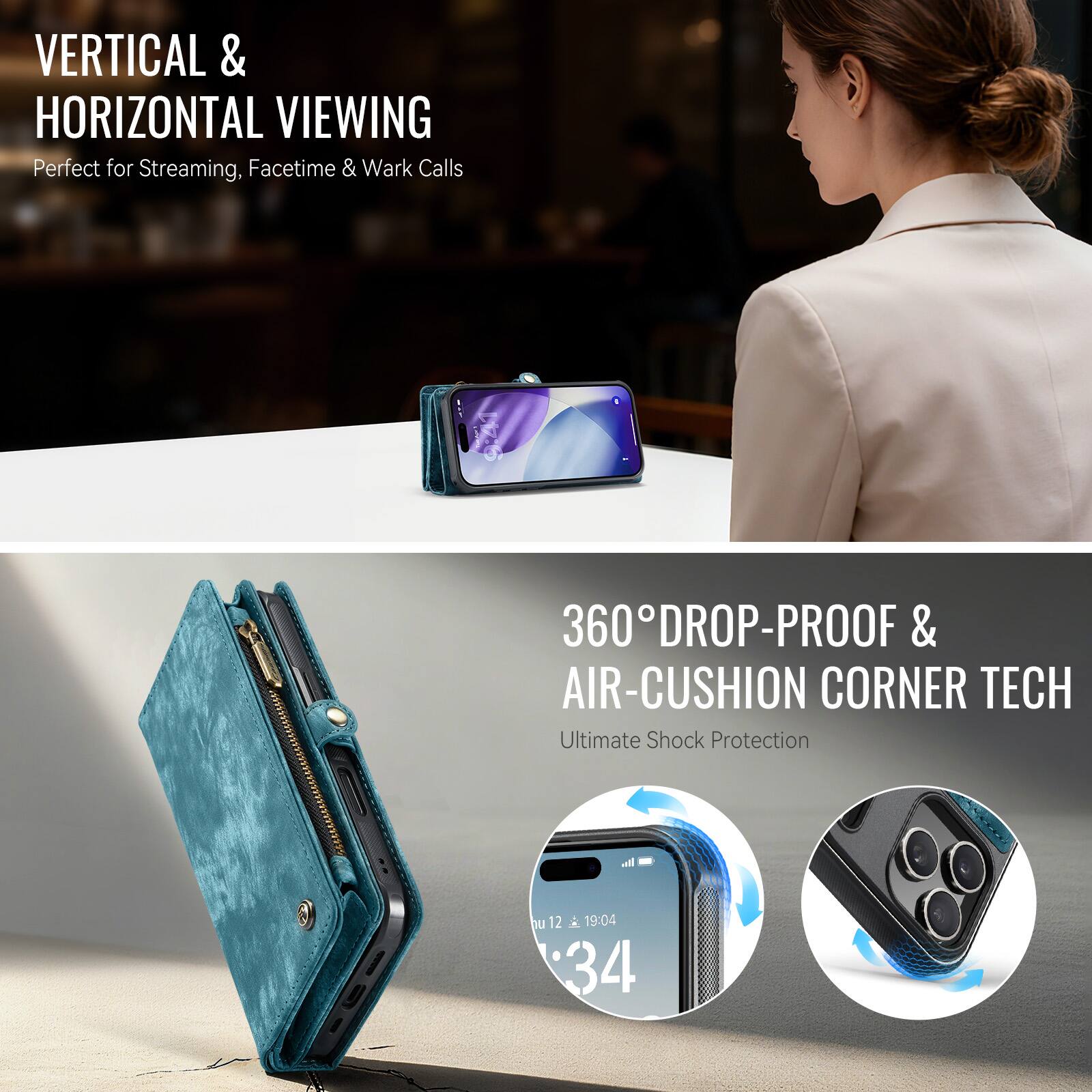 VERTICAL & HORIZONTAL VIEWING  
Perfect for Streaming, Facetime & Work Calls  

360° DROP-PROOF & AIR-CUSHION CORNER TECH  
Ultimate Shock Protection