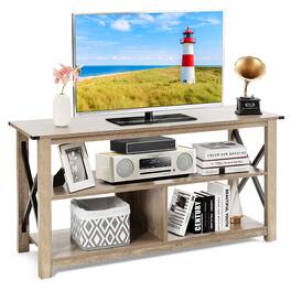 Costway - Modern TV Stand for TV's up to 55" w/ 3-Tier Open Shelves - Gray Wash