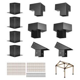 VEVOR - Pergola Kit, 4x4 Inch Pointed-Roof Brackets for 3.5x3.5 In Lumber, 3-Way / 4-Way Gazebo Connectors with Post Bases - Black