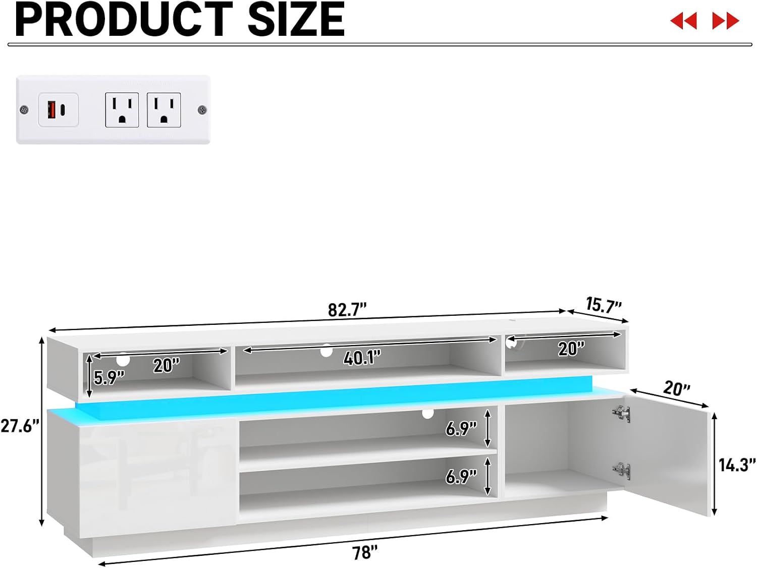 PRODUCT SIZE

- 82.7"
- 15.7"
- 27.6"
- 5.9"
- 20"
- 40.1"
- 6.9"
- 20"
- 20"
- 6.9"
- 14.3"
- 78"