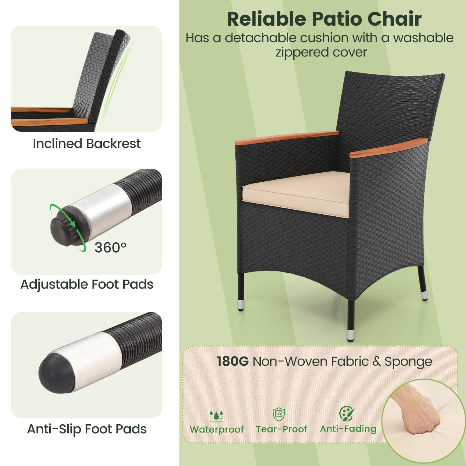 Reliable Patio Chair

- Has a detachable cushion with a washable zippered cover
- Inclined Backrest
- 360° Adjustable Foot Pads
- Anti-Slip Foot Pads
- 180G Non-Woven Fabric & Sponge
- Waterproof
- Tear-Proof
- Anti-Fading