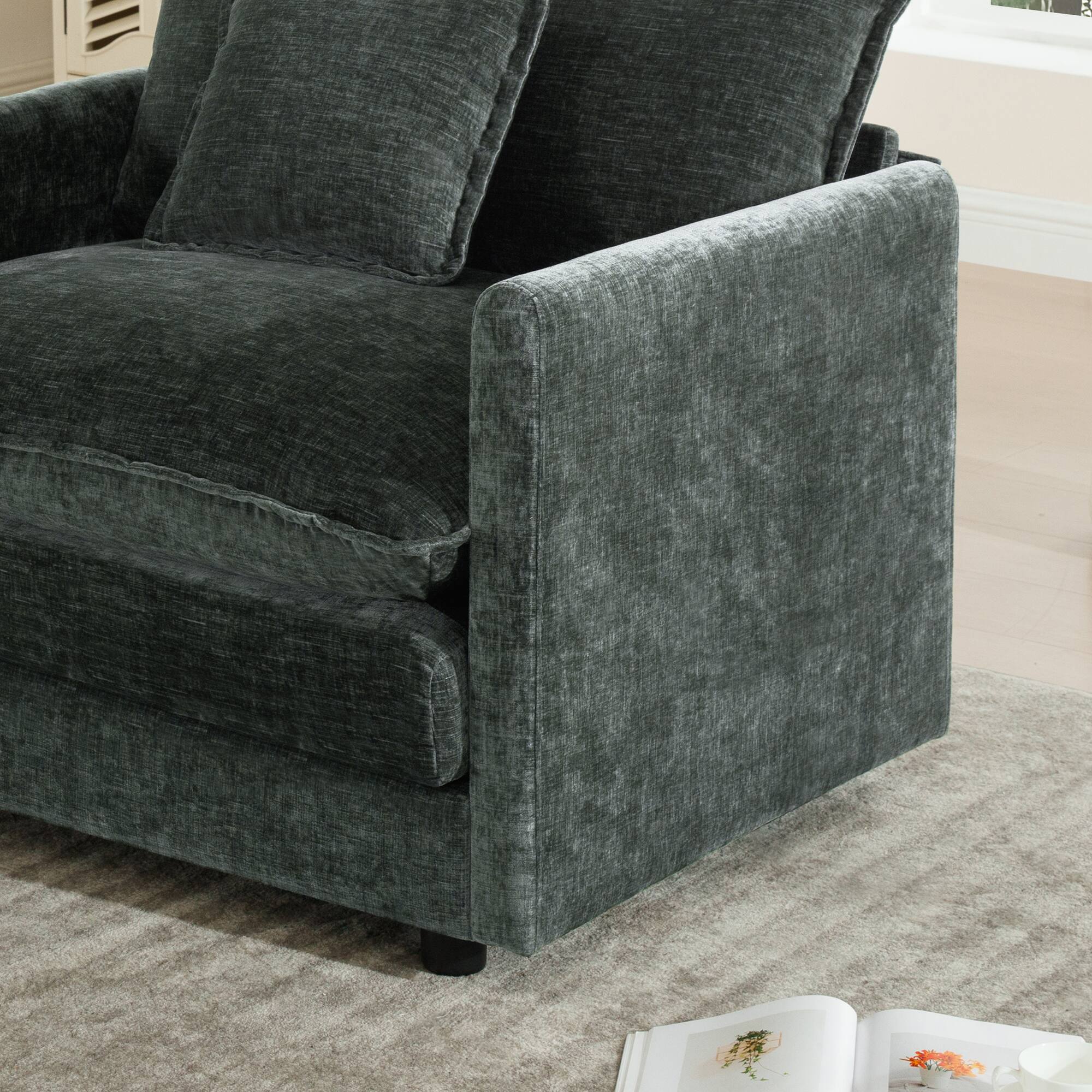 Alt View 4. LOVMOR - Single Seat Chenille Accent Chair Easy Assembly For Living Room Bedroom Office Plush Cozy Lounge Indoor Family - Gray.