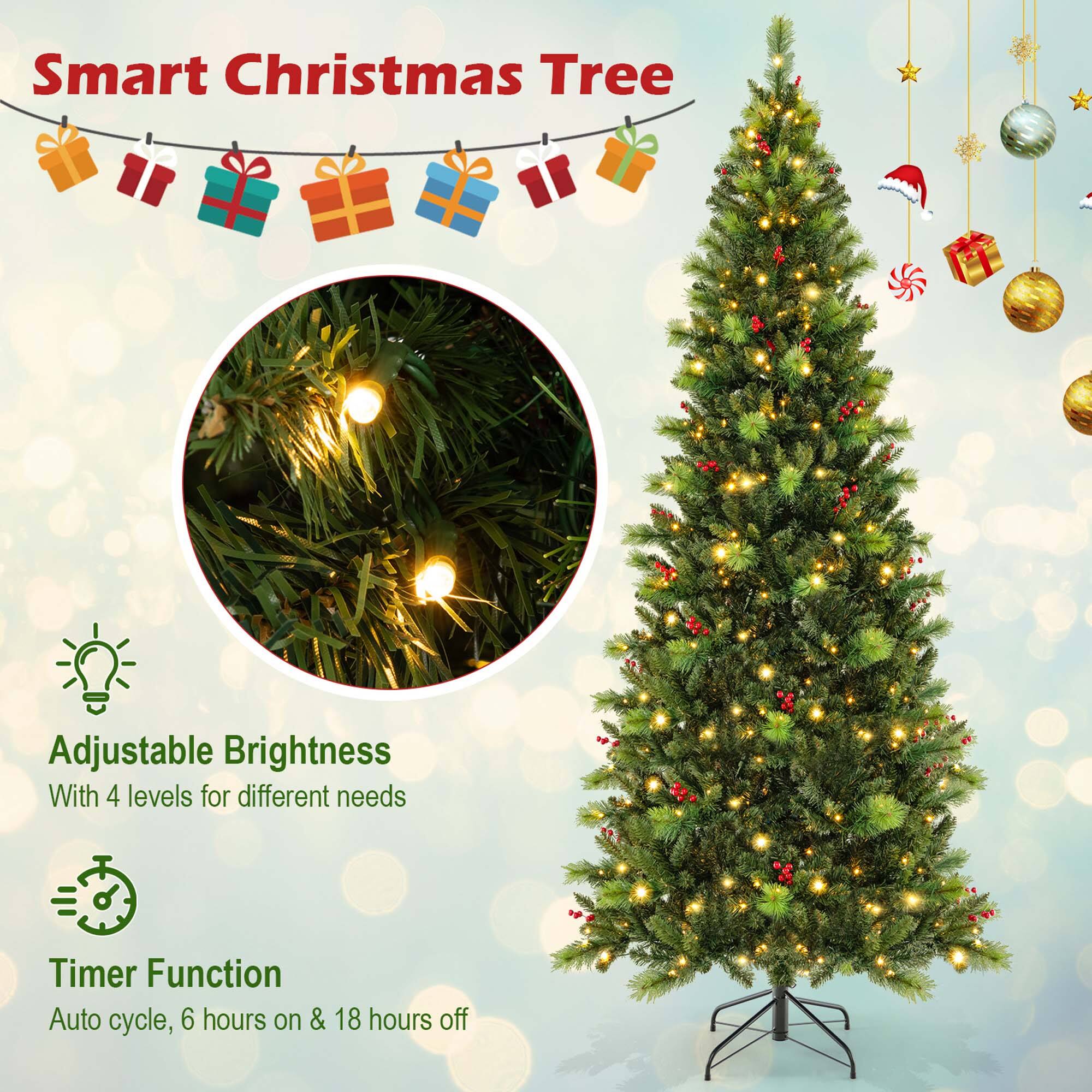 Smart Christmas Tree: Adjustable Brightness, 4 Levels for Different Needs, Timer Function, Auto Cycle, 6 Hours On & 18 Hours Off.