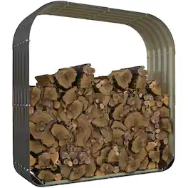 Outsunny - Shed Galvanized Steel Firewood Storage Rack with Rubberized Edge for Safety - Dark Gray