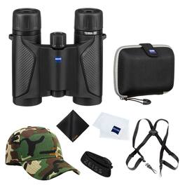 ZEISS - 10x25 Terra ED Pocket Binoculars +Harness +Camo Hat +Cleaning Cloth (Set) - Black
