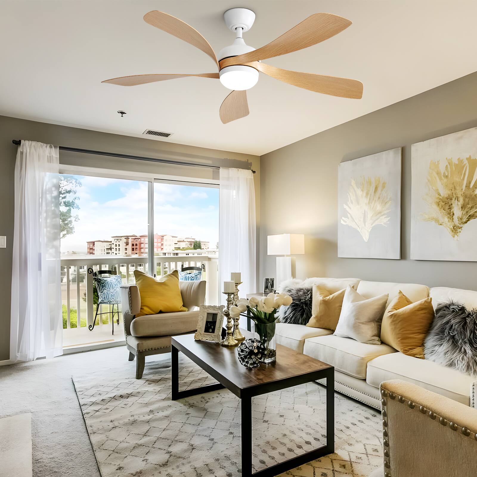 Alt View 2. APRILSOUL - Quiet Reversible DC Ceiling Fan Remote LED Indoor Outdoor 52 Inch - White.
