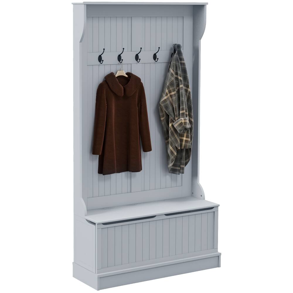 Front. Loheer - Loheer 3-In-1 Entryway Hall Tree, Gray Coat Rack With Shoe Storage, 38 Inch Wide - Gray.