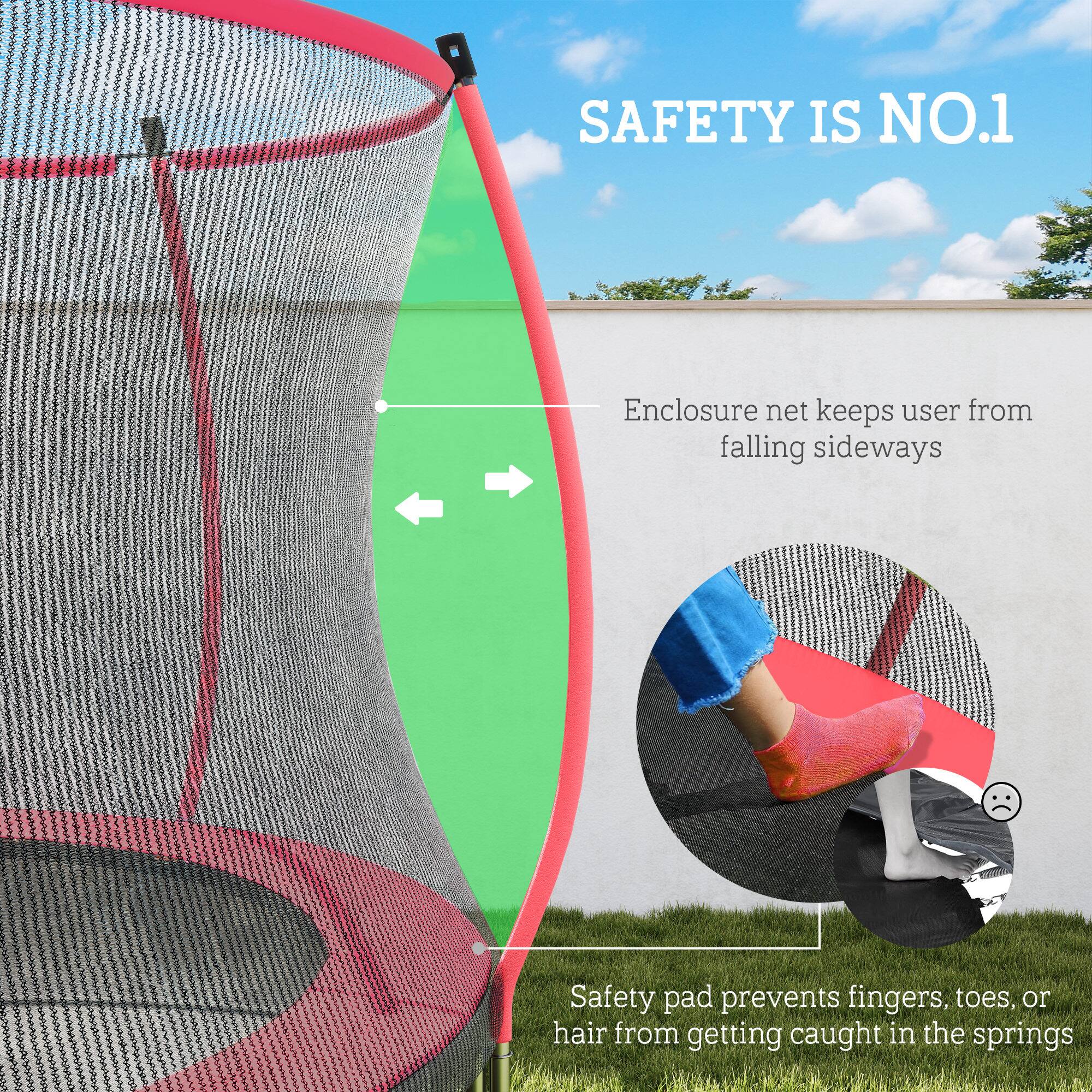 SAFETY IS NO.1

Enclosure net keeps user from falling sideways

Safety pad prevents fingers, toes, or hair from getting caught in the springs