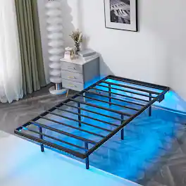 Winado - 14" Platform Bed Twin Size Floating Bed Frame with USB Charging Station with LED Lights Easy to Assemble Metal Platform - Black