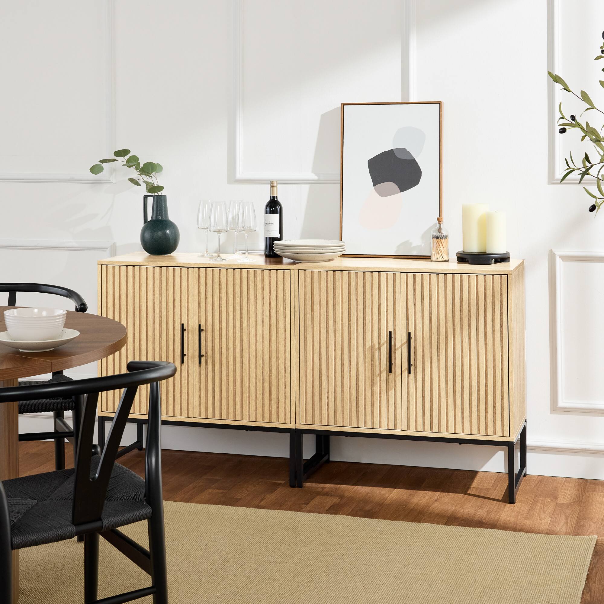 Alt View 1. Best Choice Products - Best Choice Products 2-Door Slatted   Storage Cabinet, Accent Furniture w/ Non-Scratch Foot Pads - Natural - Oak.