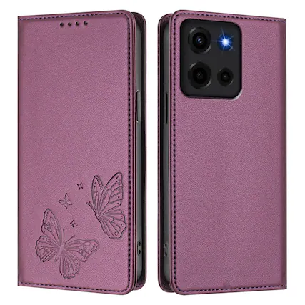 Front. Dteck - For Motorola G 5G (2026) Butterfly Embossed PU Leather RFID Blocking Flip Kickstand Wallet Case with Card Slots - Darkpurple.