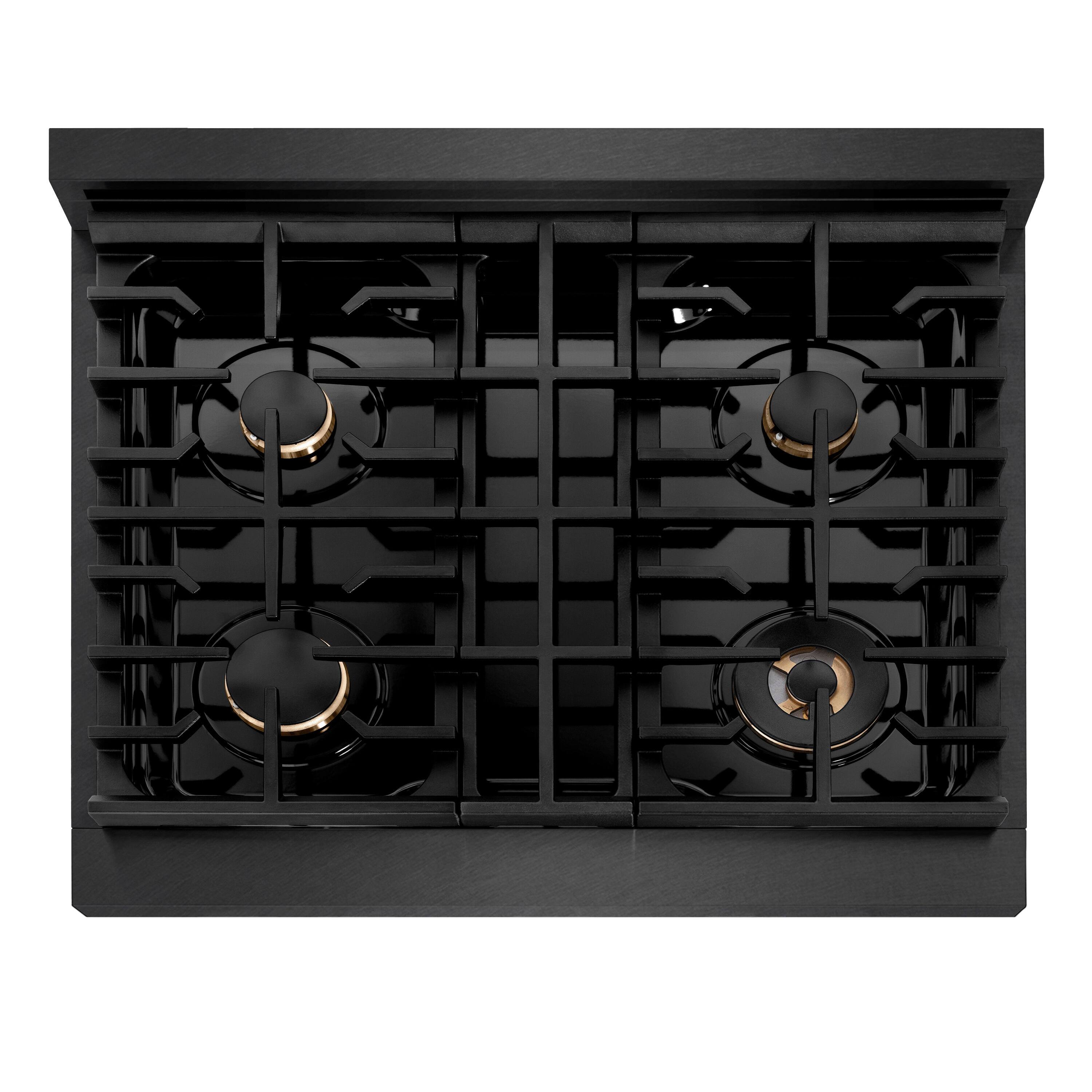 Angle. ZLINE - Designer 30 in. 4 Burner Paramount Gas Rangetop in Black Satin Steel with Black and Bronze Accents (SRTBSZ-30-MBCB) - Black Satin Stainless Steel.