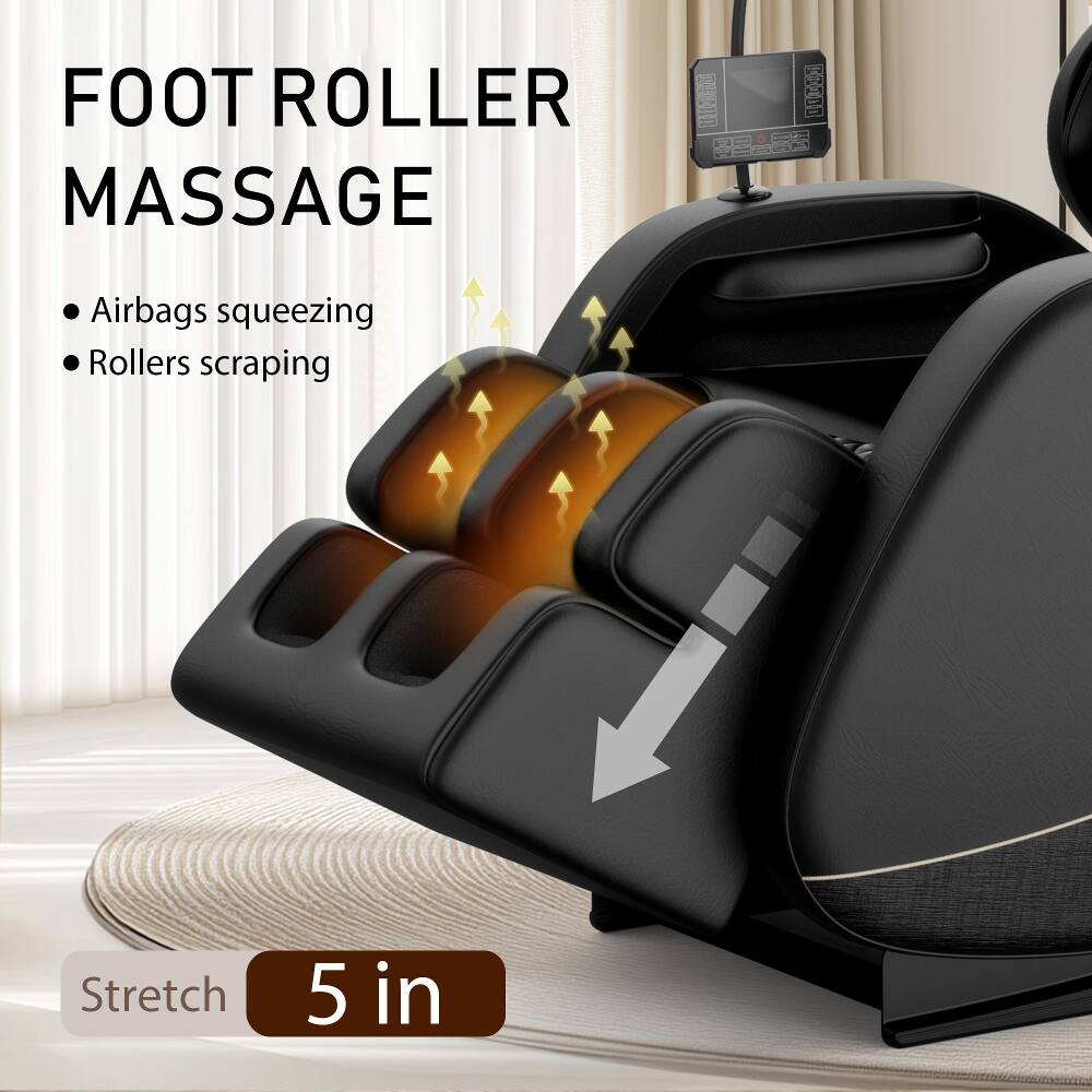 FOOT ROLLER MASSAGE

- Airbags squeezing
- Rollers scraping

Stretch 5 in