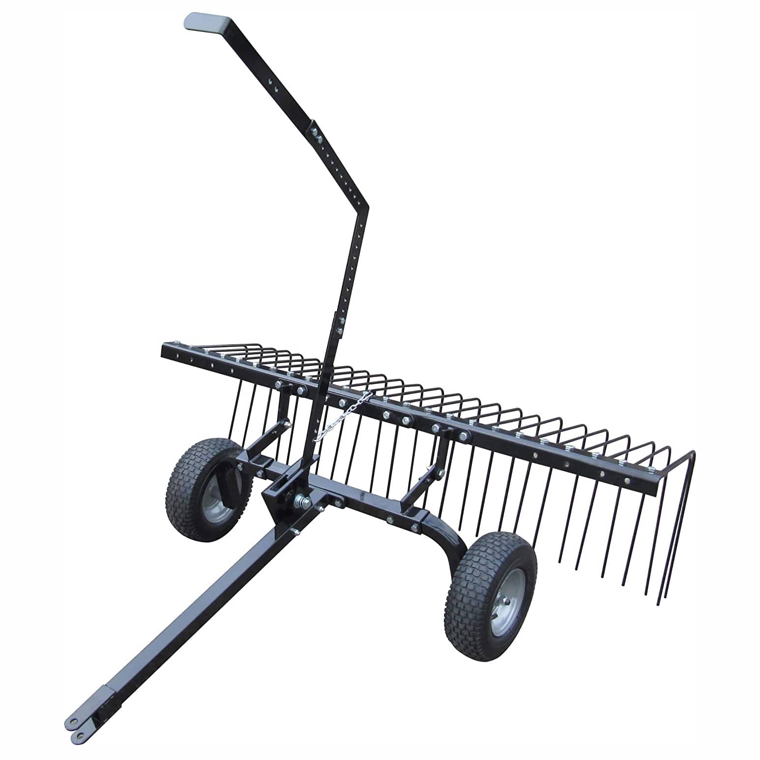 Front. Yard Tuff - Yard Tuff 72" Pine Straw ATV Tow Behind Steel Landscape Rake w/Wheels & Handle - Black.