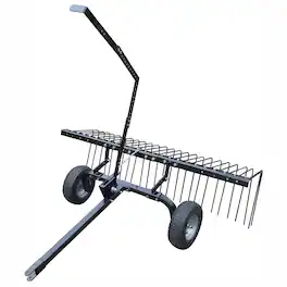 Yard Tuff - 72" Pine Straw ATV Tow Behind Steel Landscape Rake w/Wheels & Handle - Black